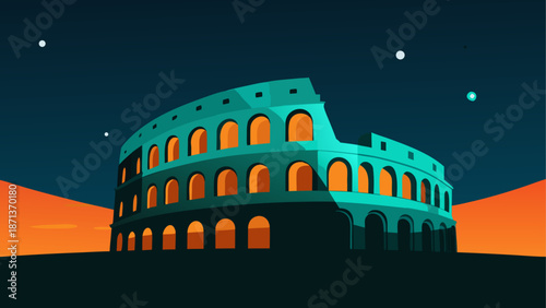 Colosseum illuminated at night illustration