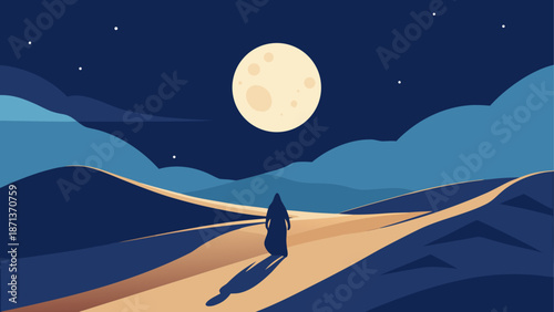 Silhouette walking under the moonlight sky