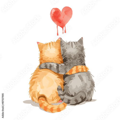 drawing with two cats hugging and a heart drawn on top of them