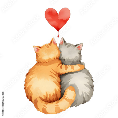 drawing with two cats hugging and a heart drawn on top of them