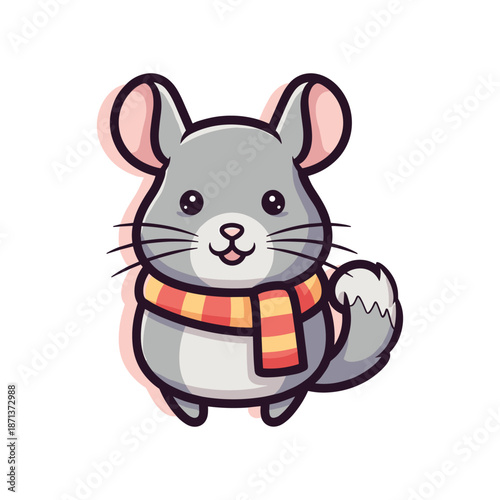 Adorable Chinchilla Cartoon Character with Scarf