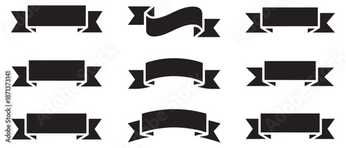 collection of black ribbons and banners for decoration  various shapes