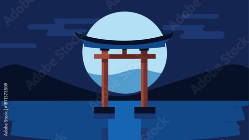 Serene night at the torii gate