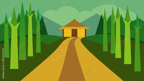 Path leading to a forest hut