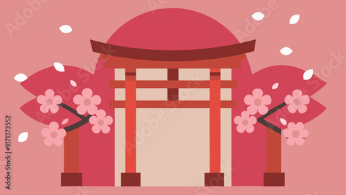 Traditional japanese torii gate with cherry blossoms