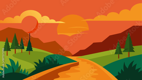 Serene sunset over mountain valley