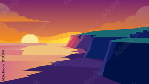 Sunset over ocean cliffs