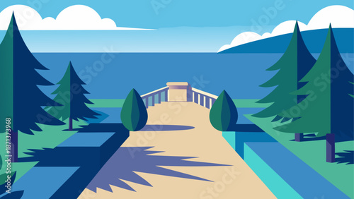 Serene forest pathway to lake