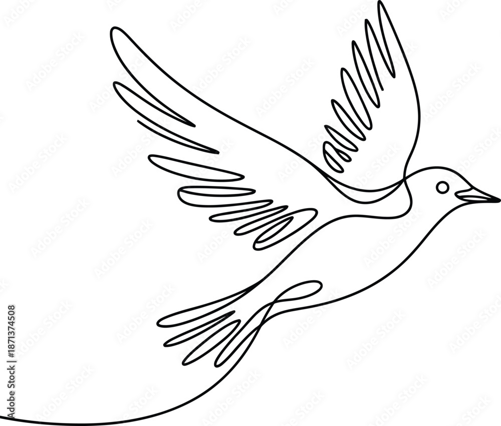 Obraz premium A black and white continuous line of a bird in flight
