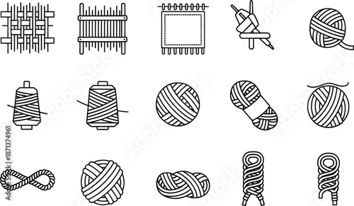 Weaving and yarn icons representing various textile and fiber craft elements
