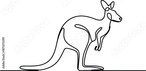 Single Line of a Kangaroo in Black and White outline