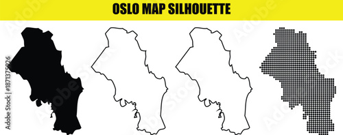 Oslo map silhouette norway accurate capital city boundary graphic collection four distinct artistic styles perfect for cartography projects
