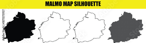 Malmo map silhouette sweden highly detailed geographical outline graphic element collection four diverse visual representations for projects