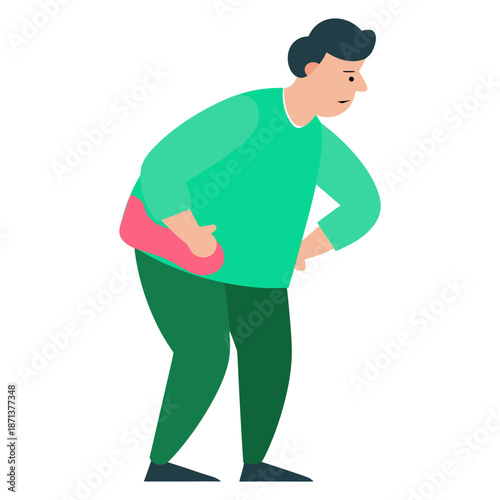 Vector art illustration of a middle-aged man with back pain 