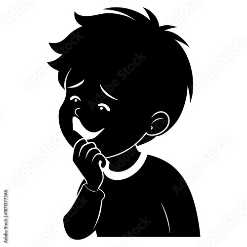 Vector art illustration of a boy suffering from toothache