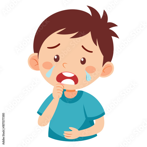 Vector art illustration of a boy suffering from toothache