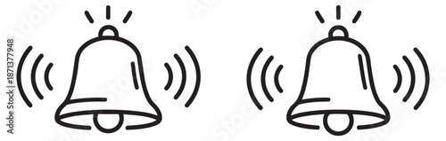 Outline notification bell icons set featuring ringing alerts for user interface