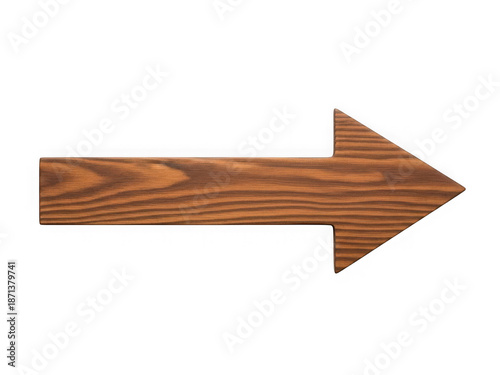 Brown wooden arrow pointing right isolated on transparent background