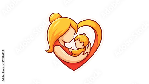 Loving mother embracing her baby in a heart shaped hug