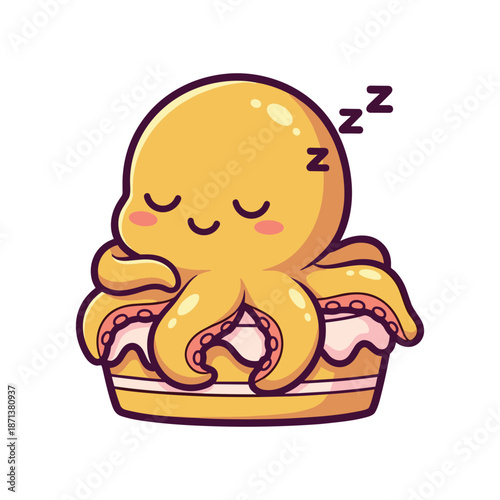 Adorable Sleeping Octopus on a Pancake Illustration