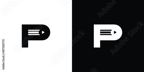 The initial P Pencil logo design is unique and modern