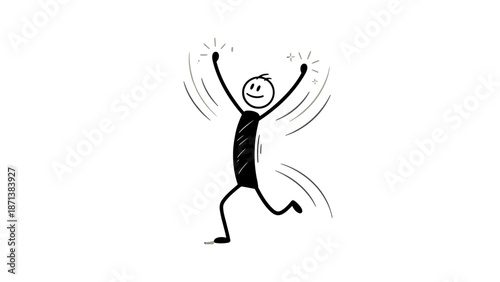Simple stick figure illustration of a person dancing with joy and excitement.