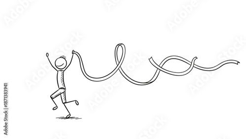 Man dancing with a flowing ribbon or streamer in a minimalist line art style.