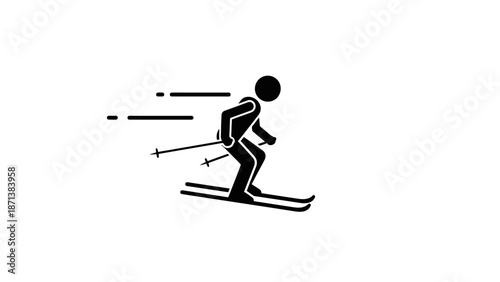Black silhouette of a skier in motion on white background.