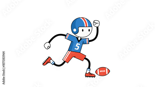 Cartoon character playing American football with dynamic pose.