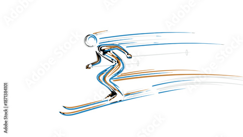 Dynamic illustration of a skier in motion on white background.