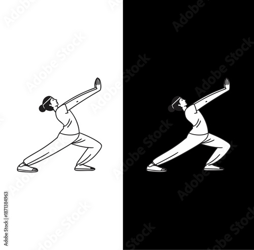 Split Martial Arts Stance Illustration with Inverted Colors