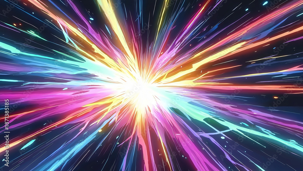 Fototapeta premium Radiant Burst of Rainbow Light Streaks in Darkness