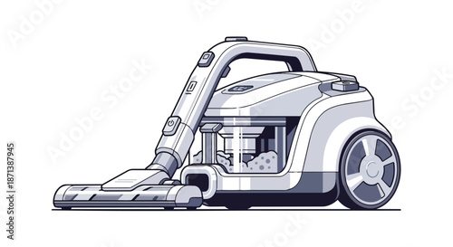 Modern Canister Vacuum Cleaner Pixel Art Illustration