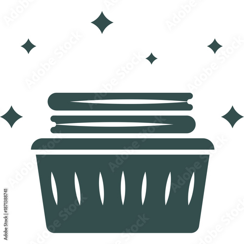 Stack of Clean Laundry in Basket with Sparkles