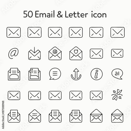 Email Web Icon Set in Line Style. Collection of E-mail and Letter Linear Icons, Including mail, envelope, email, postal, letter sent, inbox, new mail, reply and forward mail and more. Editable Stroke 