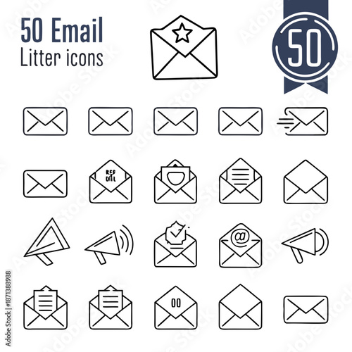Email Web Icon Set in Line Style. Collection of E-mail and Letter Linear Icons, Including mail, envelope, email, postal, letter sent, inbox, new mail, reply and forward mail and more. Editable Stroke 