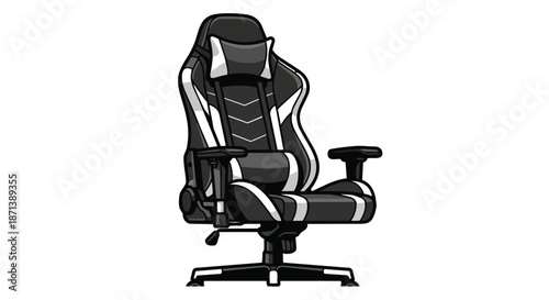 Modern black and white ergonomic gaming chair isolated on white background