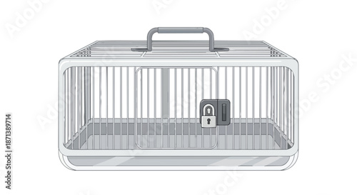 White pet carrier with padlock, secure animal transport cage for pets