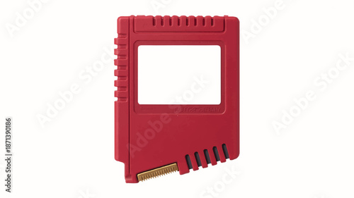 Red plastic computer memory card adapter with gold pins  technology component