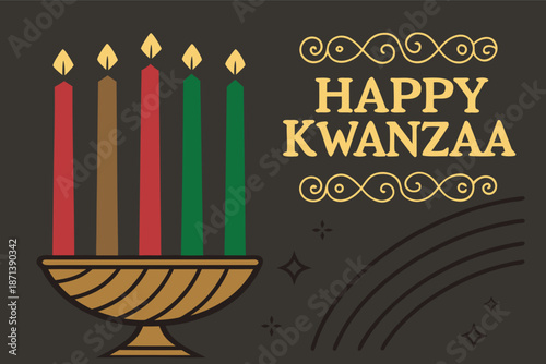 Gold Black Red Green Brown Kwanzaa Kinara Candle Holder Seven Lit Candles Festive Celebration seven candles