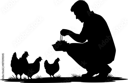 man feeding chicken vector
vector silhouette illustration isolated on white background 