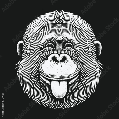 Playful Orangutan Portrait: A Whimsical Line Art Illustration.