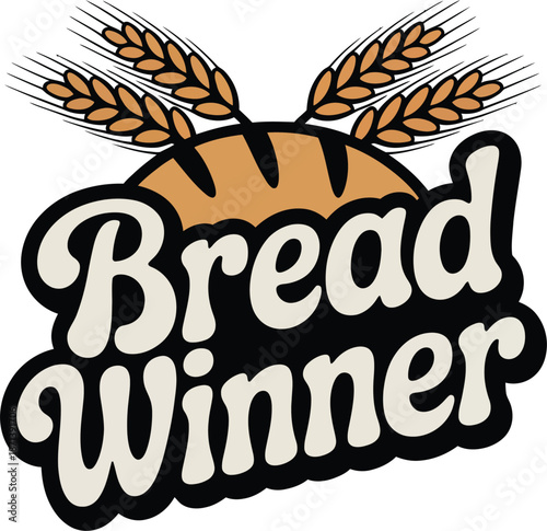 Bread winner funny food pun sticker with wheat and loaf illustration vector design