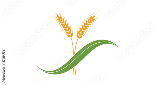 Wheat ears and a green leaf logo design representing organic grain, natural bakery products, and sustainable farming practices.