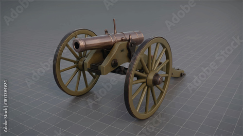 old cannon on wheels on grey surface