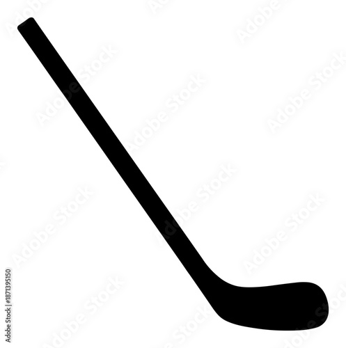 Black silhouette icon of a simple ice hockey stick with a curved blade. Isolated transparent background ( include cut-out PNG file ).