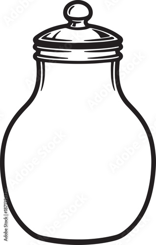 A black and white line of a jar with a lid and a knob on also transparent background
