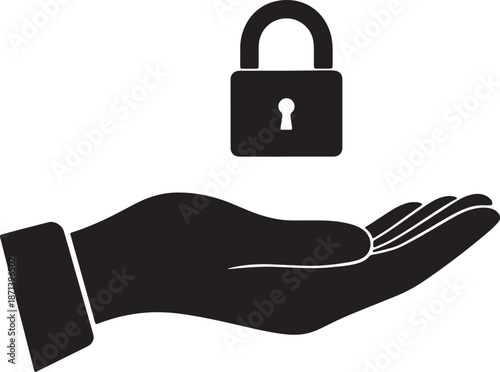 A Black Hand Holding a Black Padlock with a Keyhole also transparent background silhouette