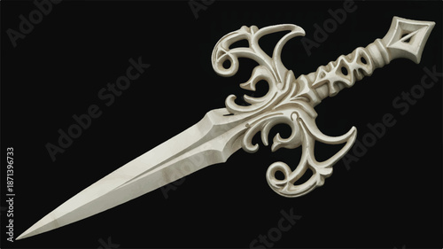 Ornate silver dagger with decorative handle and blade
