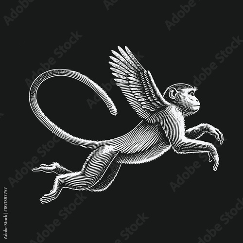 Whimsical Flying Monkey Illustration: A Unique and Creative Design.